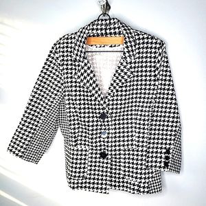 Joan Rivers Black and White Shoulder Padded Patterned Houndstooth Jacket